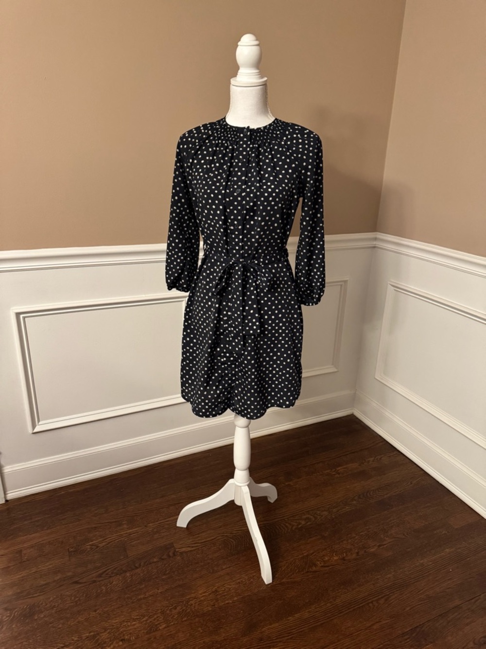 Maeve by Anthropologie mini dress Polka Dot Tie-Waist Dress XS Long Sleeve - Picture 6 of 14